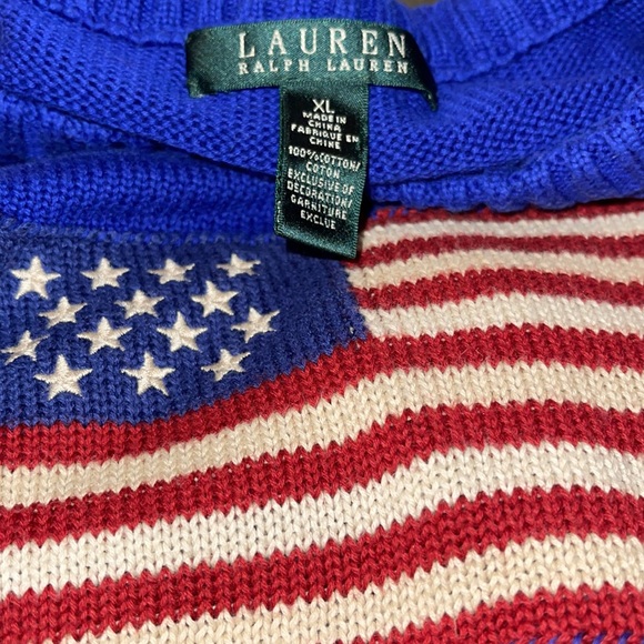 SOLD-🇺🇸RALPH LAUREN🇺🇸Cobalt Blue USA Patriotic Nautical Flag Sweater XL - Picture 7 of 8